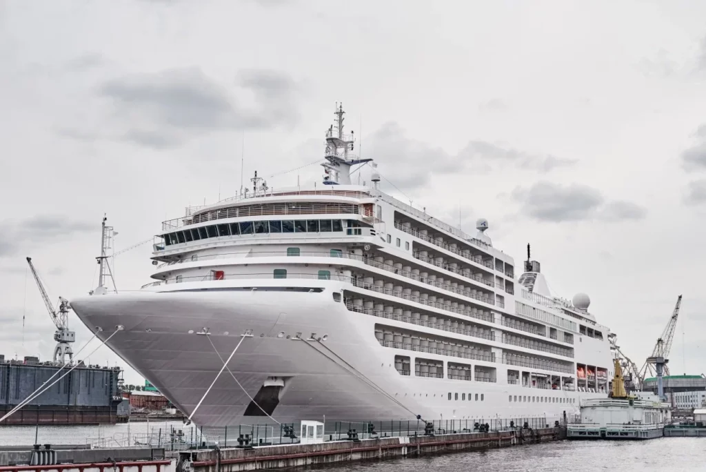 Cruise ship docked at a port