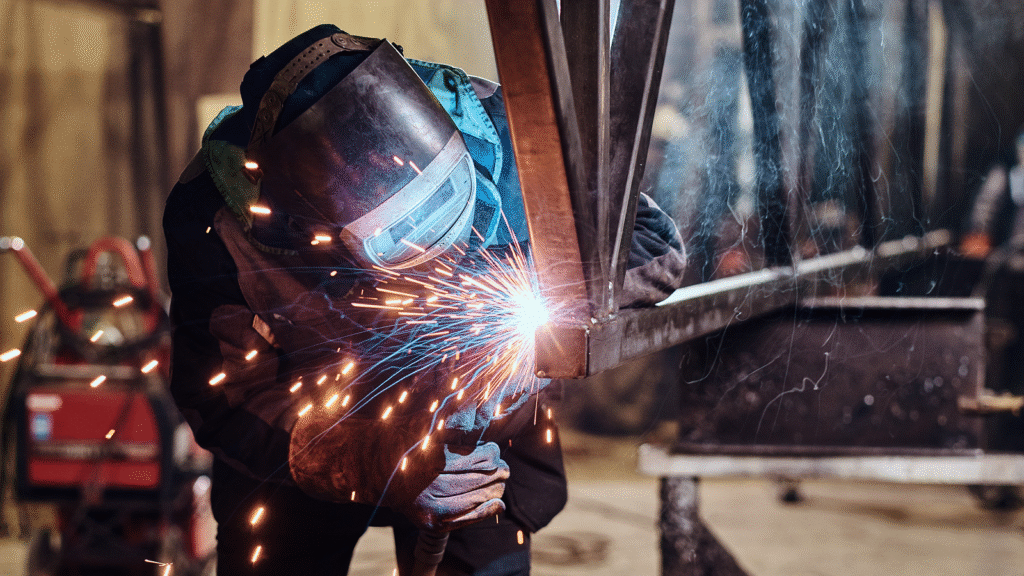 Welder with sparks at work