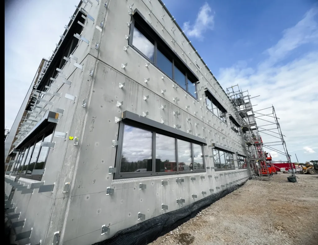 Building facade cladding on a construction site