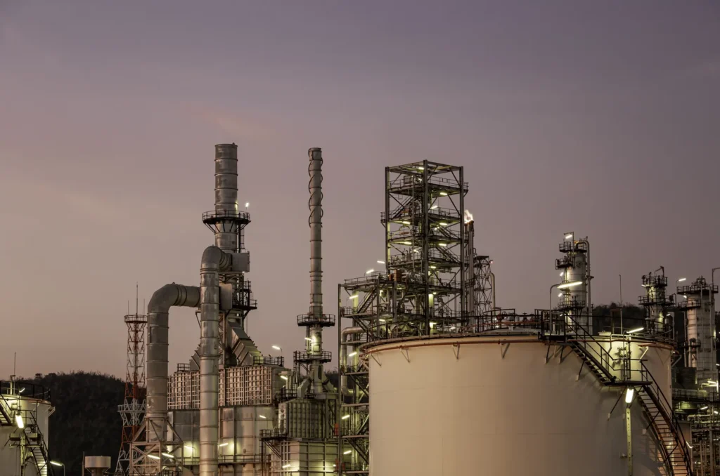 Oil refinery at dusk