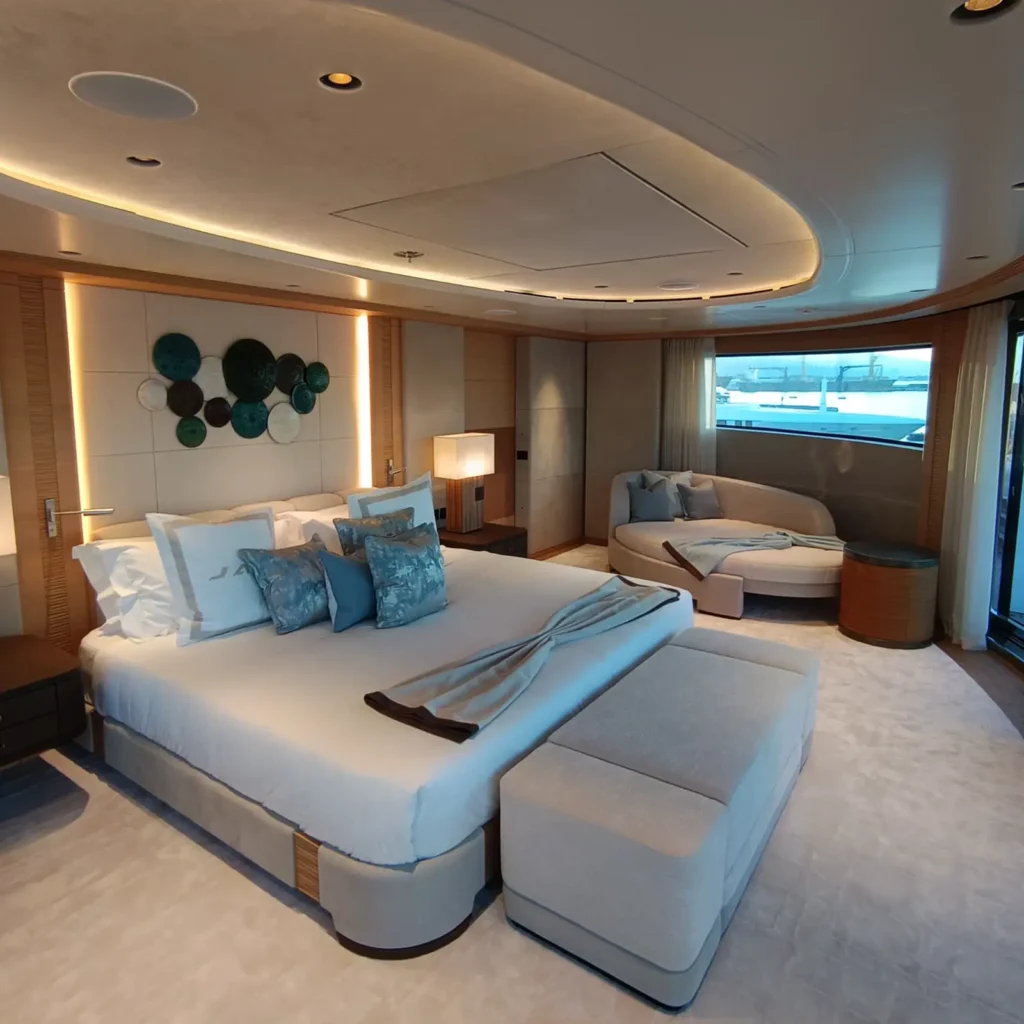 Finished master cabin on a superyacht